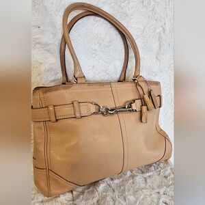 Coach Beige Leather Tote with Silver Hardware